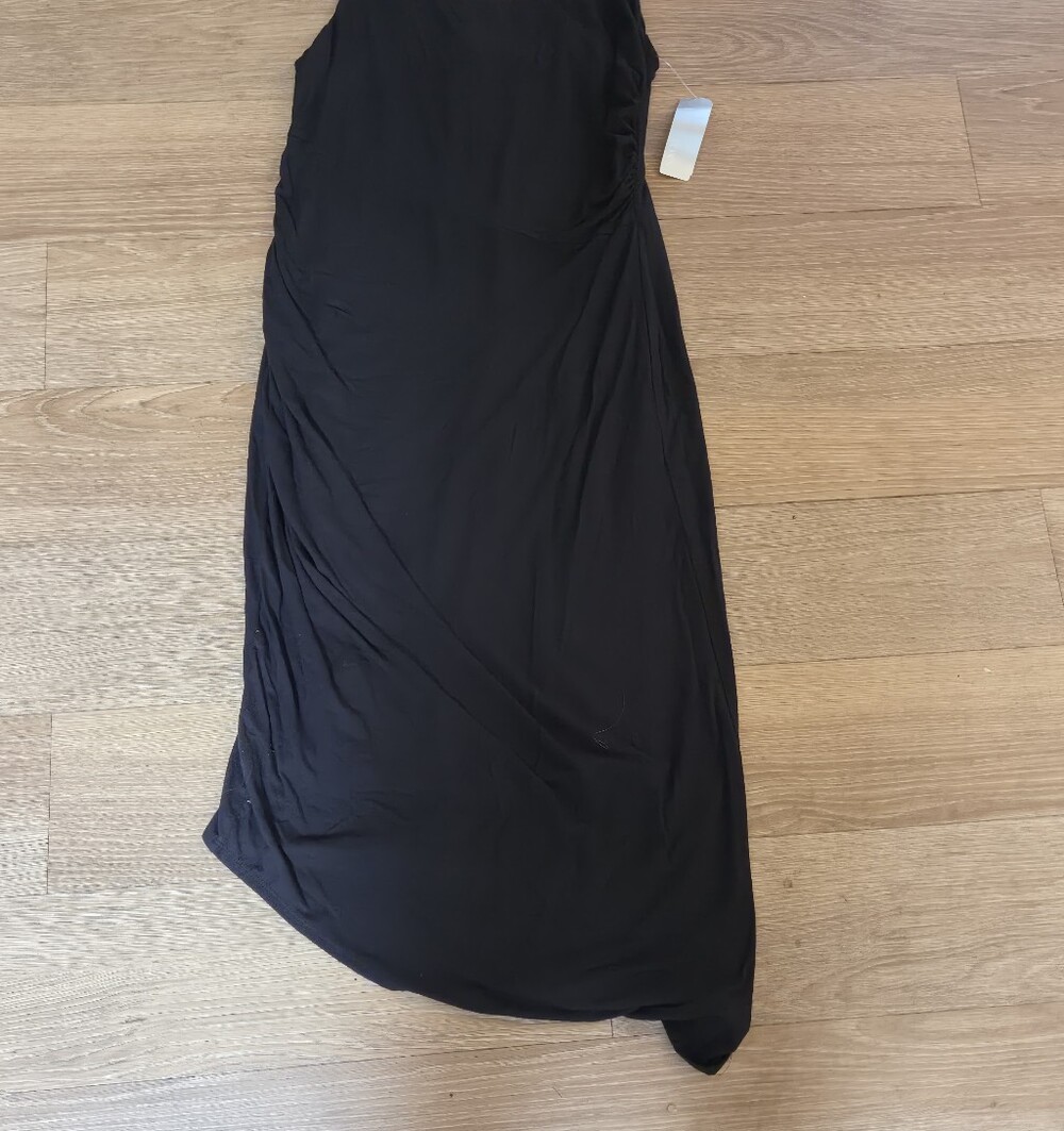 Sleek Black Asymmetrical Midi Dress